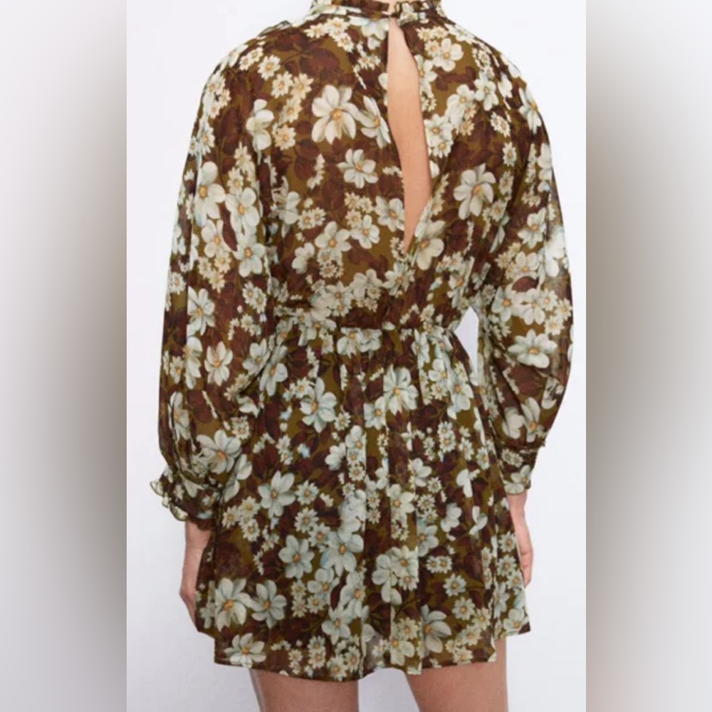 Zara Ruffled Floral Open Back Dress - Picture 2 of 9